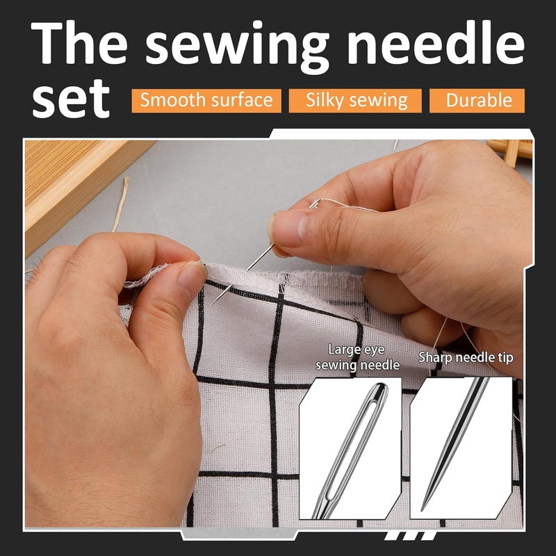 FOUSNOW 25 PCS Steel Sewing Needles, 5 Different Sizes Embroidery Large Eye Needles for Handsewing, Large Eye Sewing Needle, Sharp Needle Kit with Solid Wood Case - Image 3